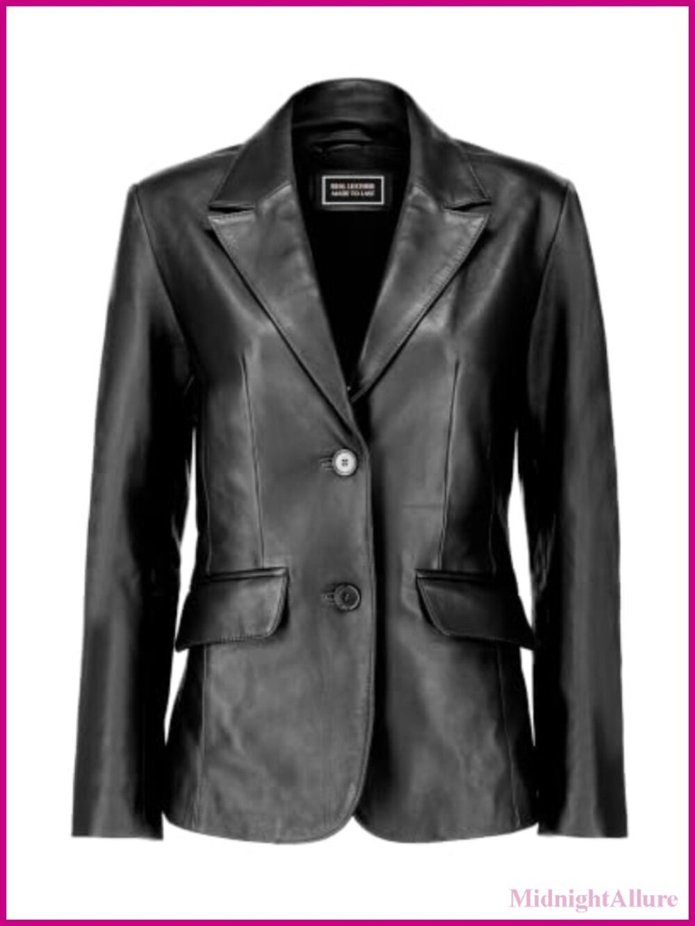 Genuine Lambskin Leather Blazer, Notch Lapel Button Casual Coat